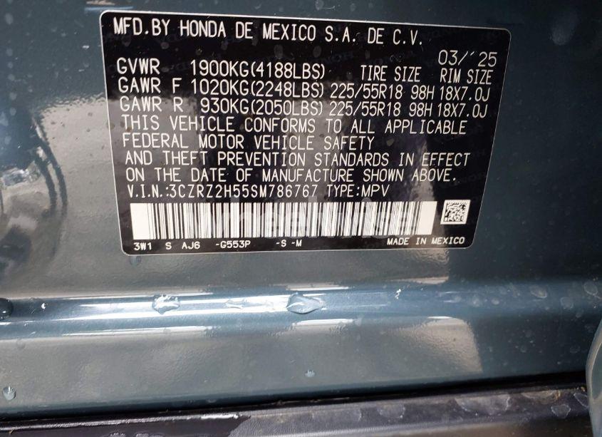 Photo 9 of 2025 Honda Hr-v AWD SPORT (VIN 3CZRZ2H55SM786767)