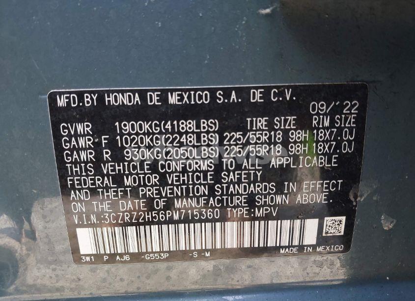 Photo 9 of 2023 Honda Hr-v AWD SPORT (VIN 3CZRZ2H56PM715360)