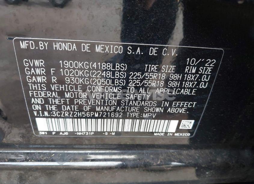 Photo 9 of 2023 Honda Hr-v AWD SPORT (VIN 3CZRZ2H56PM721692)