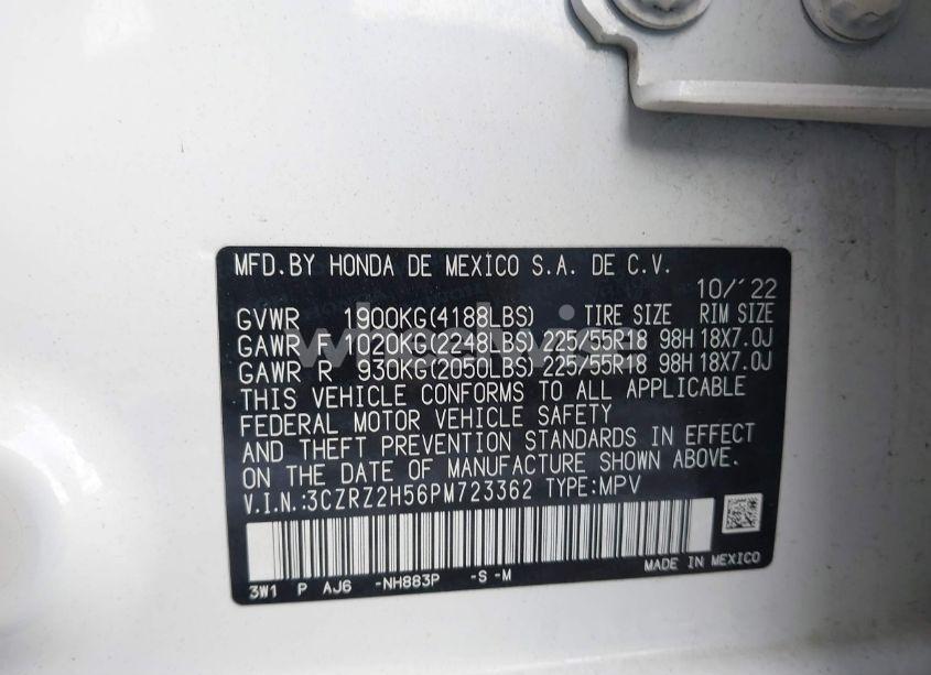 Photo 9 of 2023 Honda Hr-v AWD SPORT (VIN 3CZRZ2H56PM723362)