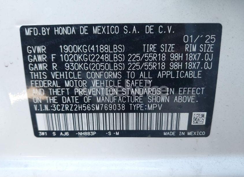 Photo 9 of 2025 Honda Hr-v AWD SPORT (VIN 3CZRZ2H56SM769038)