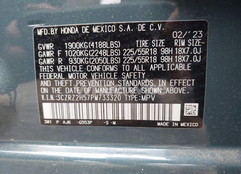 Photo 9 of 2023 Honda Hr-v AWD SPORT (VIN 3CZRZ2H57PM733320)