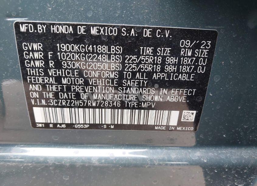 Photo 9 of 2024 Honda Hr-v AWD SPORT/AWD SPORT W/O BSI (VIN 3CZRZ2H57RM728346)