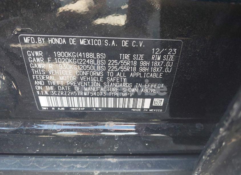 Photo 9 of 2024 Honda Hr-v AWD SPORT/AWD SPORT W/O BSI (VIN 3CZRZ2H57RM754073)