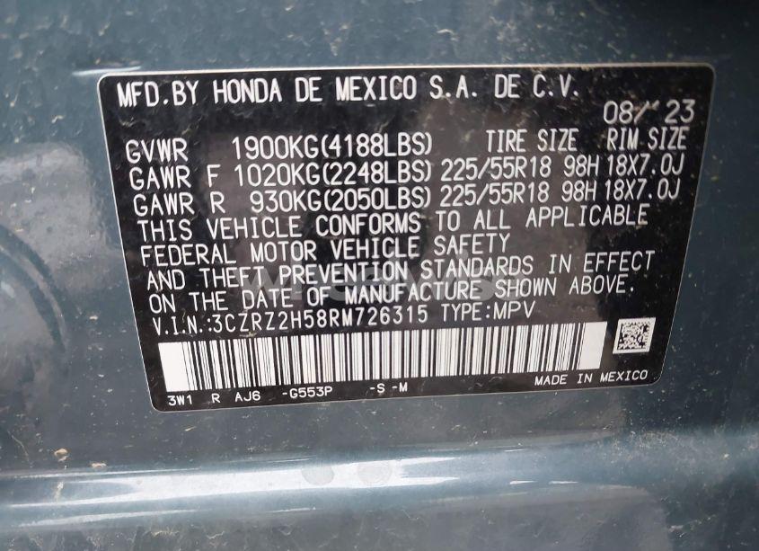 Photo 9 of 2024 Honda Hr-v AWD SPORT/AWD SPORT W/O BSI (VIN 3CZRZ2H58RM726315)