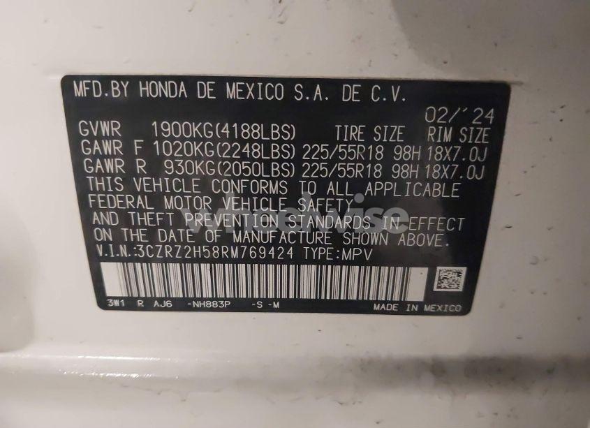 Photo 9 of 2024 Honda Hr-v AWD SPORT/AWD SPORT W/O BSI (VIN 3CZRZ2H58RM769424)