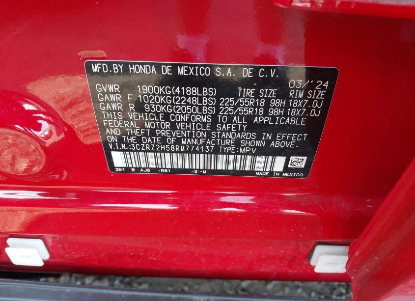 Photo 9 of 2024 Honda Hr-v AWD SPORT/AWD SPORT W/O BSI (VIN 3CZRZ2H58RM774137)