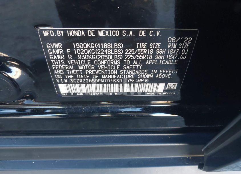 Photo 9 of 2023 Honda Hr-v AWD SPORT (VIN 3CZRZ2H59PM704689)