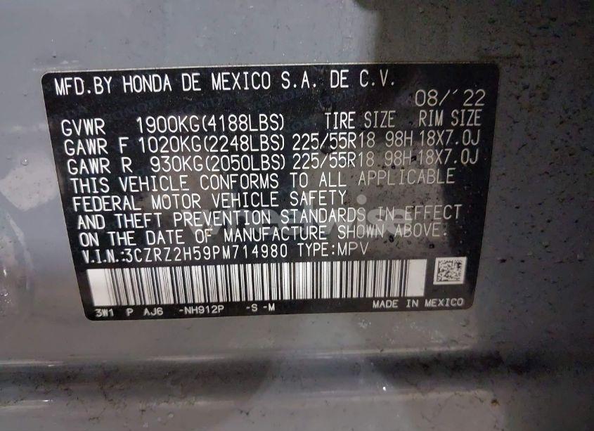 Photo 9 of 2023 Honda Hr-v AWD SPORT (VIN 3CZRZ2H59PM714980)