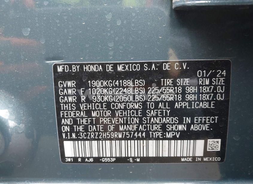 Photo 9 of 2024 Honda Hr-v AWD SPORT/AWD SPORT W/O BSI (VIN 3CZRZ2H59RM757444)