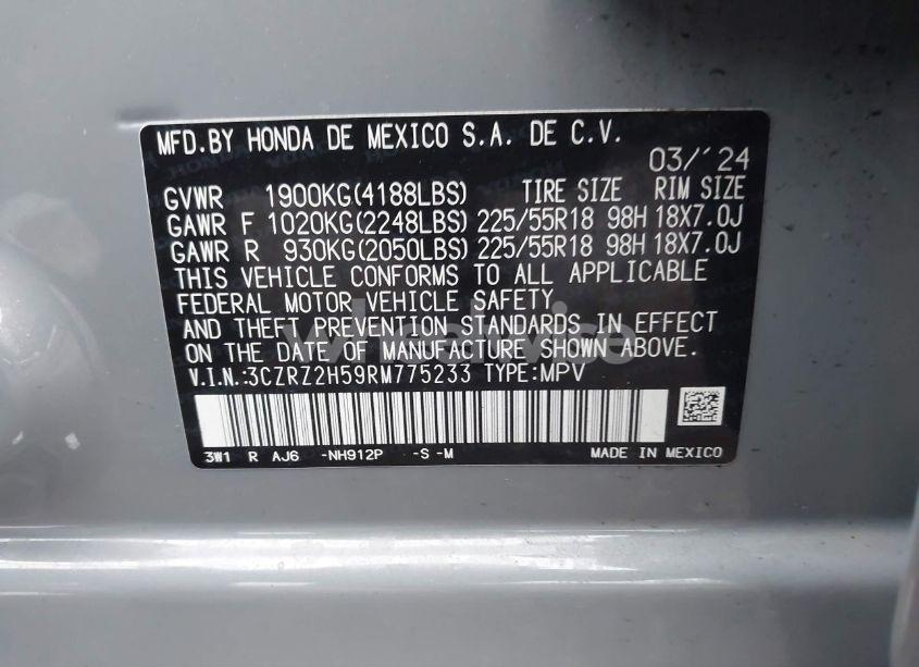 Photo 9 of 2024 Honda Hr-v AWD SPORT/AWD SPORT W/O BSI (VIN 3CZRZ2H59RM775233)