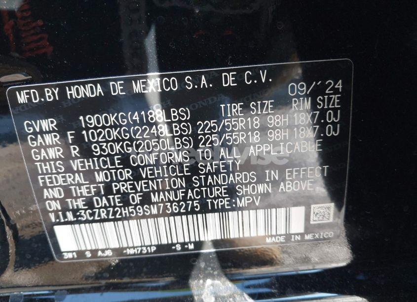 Photo 9 of 2025 Honda Hr-v AWD SPORT (VIN 3CZRZ2H59SM736275)