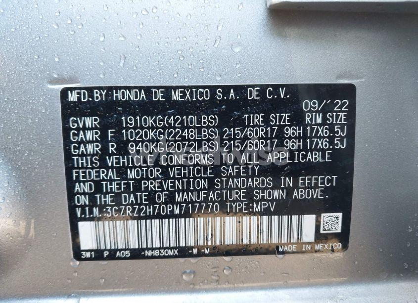 Photo 9 of 2023 Honda Hr-v AWD EX-L (VIN 3CZRZ2H70PM717770)