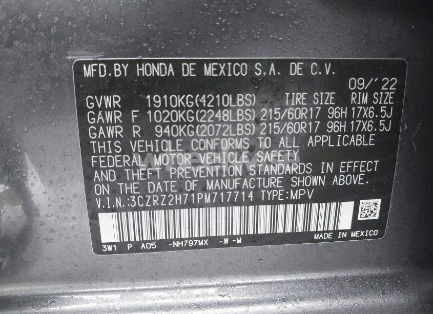 Photo 9 of 2023 Honda Hr-v AWD EX-L (VIN 3CZRZ2H71PM717714)