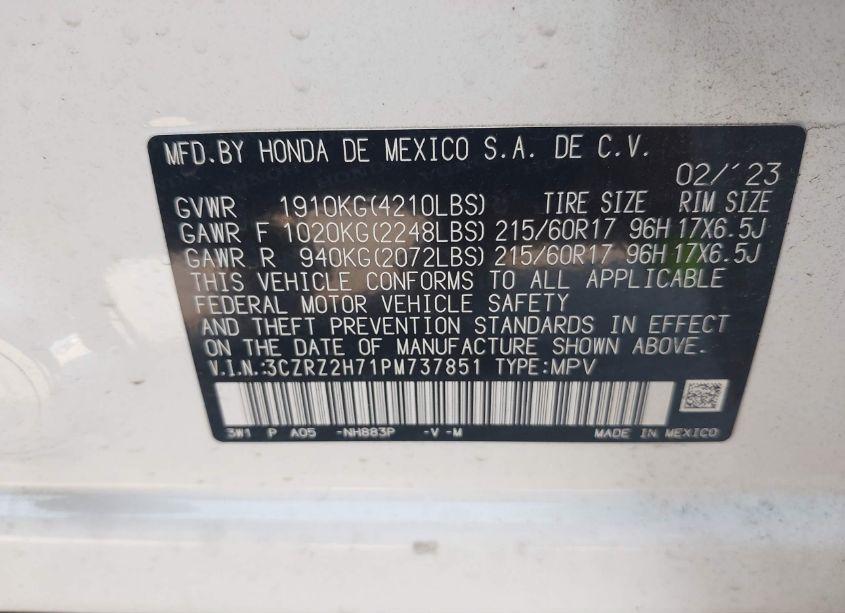 Photo 9 of 2023 Honda Hr-v AWD EX-L (VIN 3CZRZ2H71PM737851)