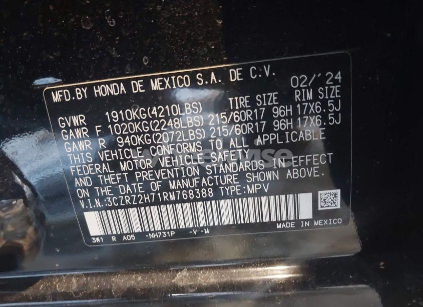 Photo 9 of 2024 Honda Hr-v AWD EX-L/AWD EX-L W/O BSI (VIN 3CZRZ2H71RM768388)