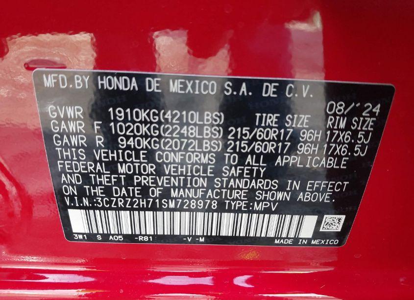 Photo 9 of 2025 Honda Hr-v AWD EX-L (VIN 3CZRZ2H71SM728978)