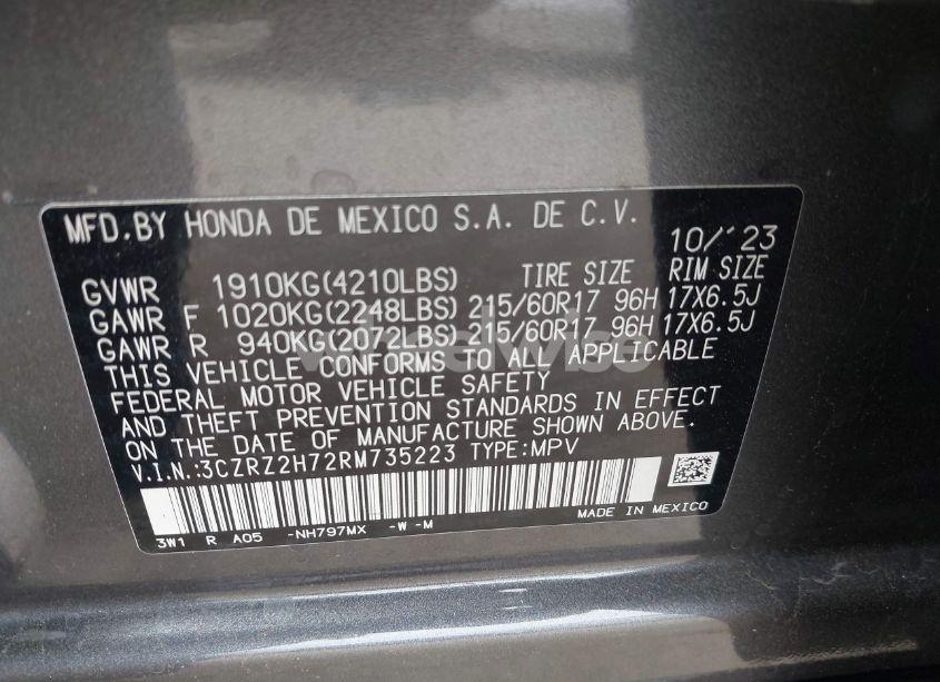 Photo 9 of 2024 Honda Hr-v AWD EX-L/AWD EX-L W/O BSI (VIN 3CZRZ2H72RM735223)