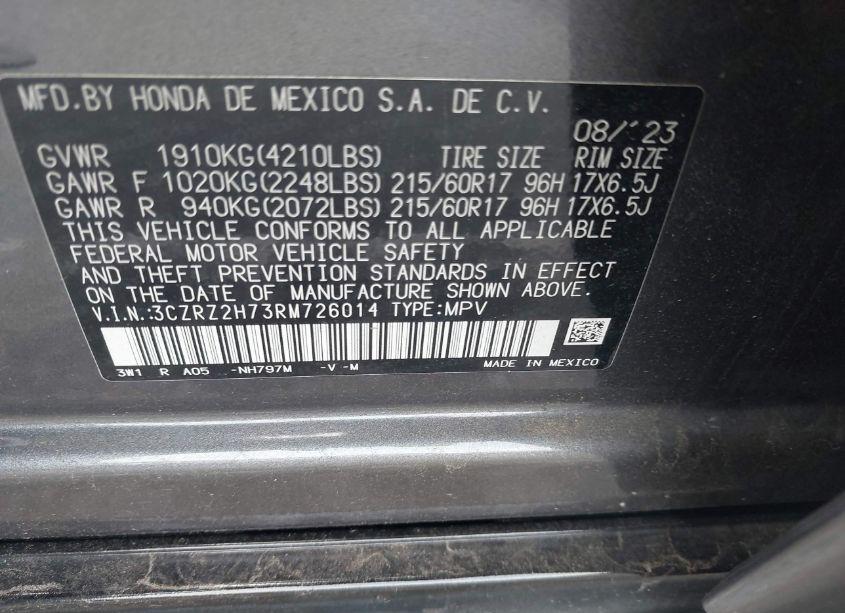 Photo 9 of 2024 Honda Hr-v AWD EX-L/AWD EX-L W/O BSI (VIN 3CZRZ2H73RM726014)