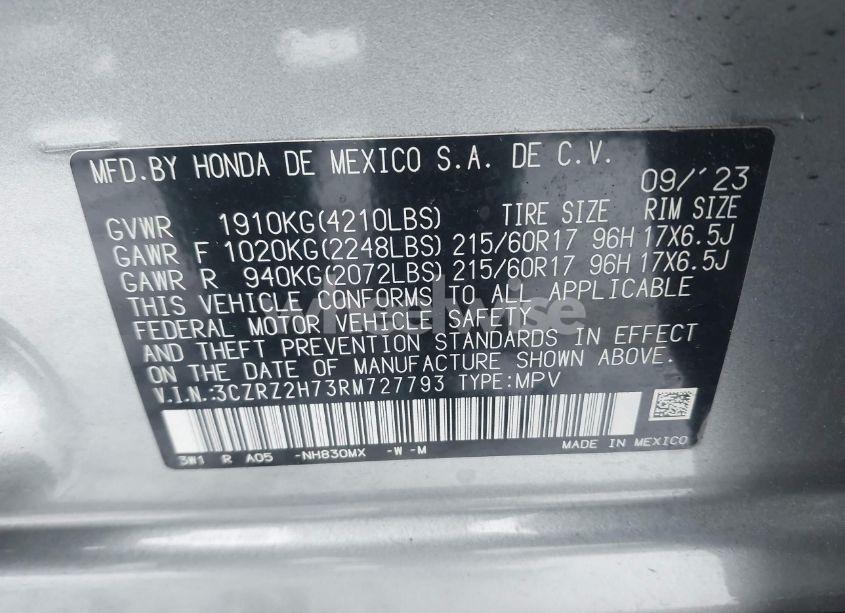 Photo 9 of 2024 Honda Hr-v AWD EX-L/AWD EX-L W/O BSI (VIN 3CZRZ2H73RM727793)