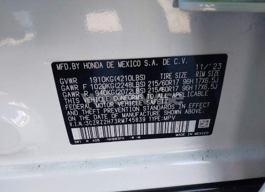 Photo 9 of 2024 Honda Hr-v AWD EX-L/AWD EX-L W/O BSI (VIN 3CZRZ2H73RM745839)