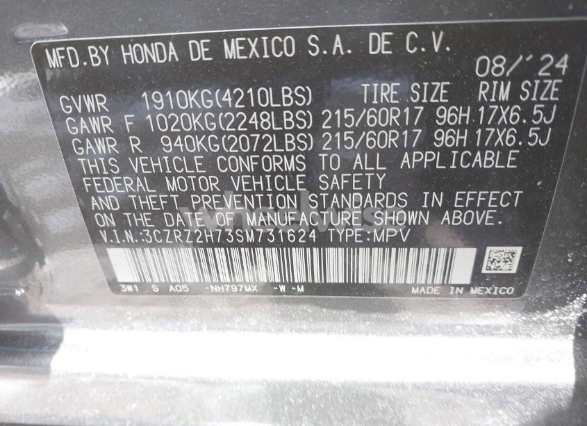 Photo 9 of 2025 Honda Hr-v AWD EX-L (VIN 3CZRZ2H73SM731624)