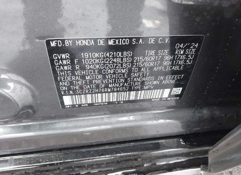 Photo 9 of 2024 Honda Hr-v AWD EX-L/AWD EX-L W/O BSI (VIN 3CZRZ2H76RM784652)