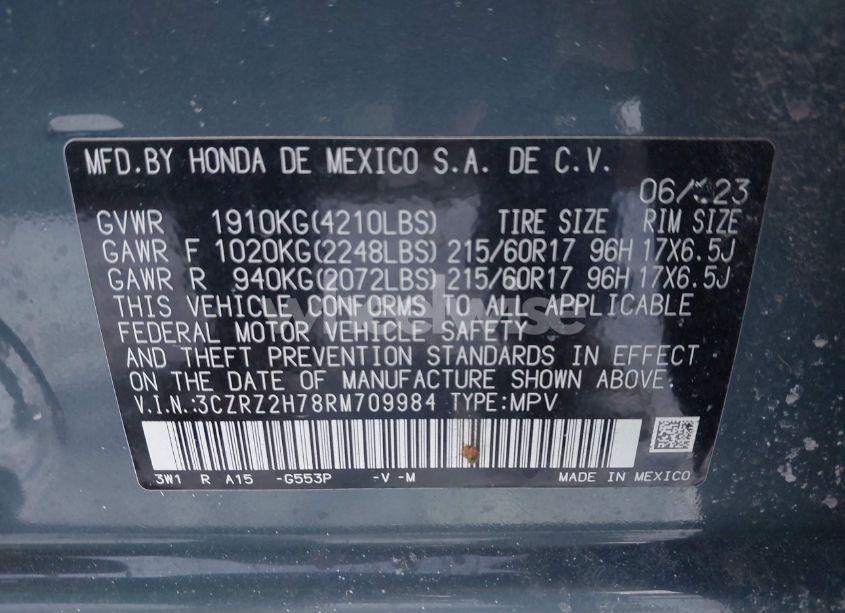 Photo 9 of 2024 Honda Hr-v AWD EX-L/AWD EX-L W/O BSI (VIN 3CZRZ2H78RM709984)