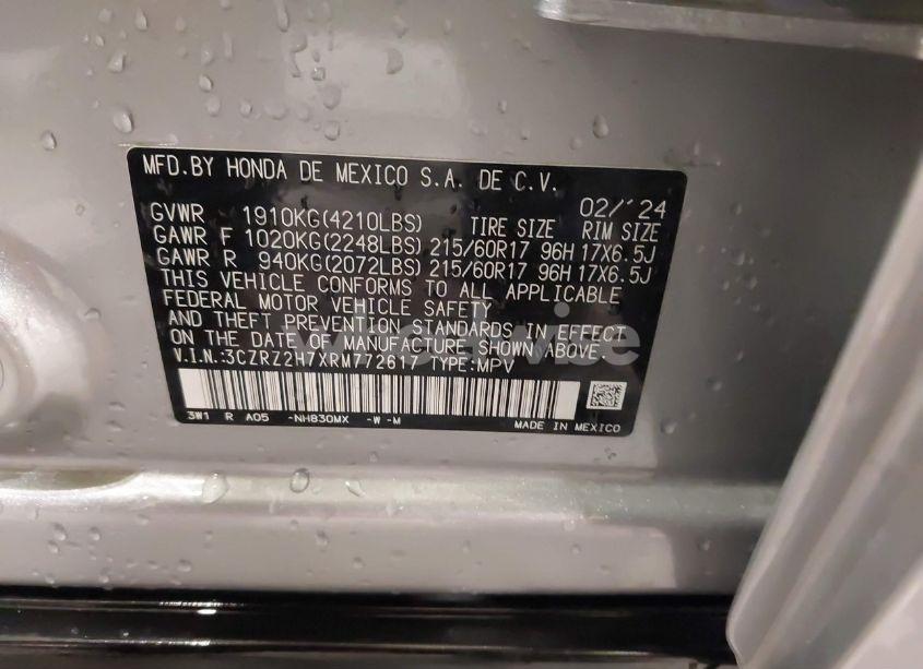 Photo 9 of 2024 Honda Hr-v AWD EX-L/AWD EX-L W/O BSI (VIN 3CZRZ2H7XRM772617)