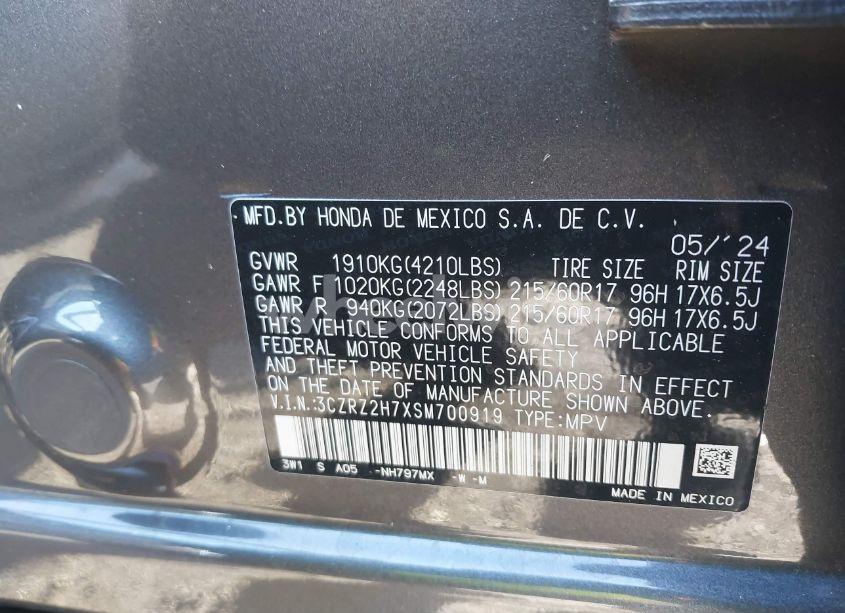 Photo 9 of 2025 Honda Hr-v AWD EX-L (VIN 3CZRZ2H7XSM700919)