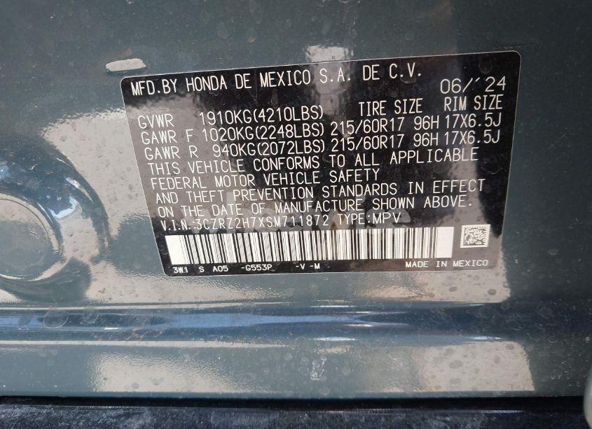 Photo 9 of 2025 Honda Hr-v AWD EX-L (VIN 3CZRZ2H7XSM711872)