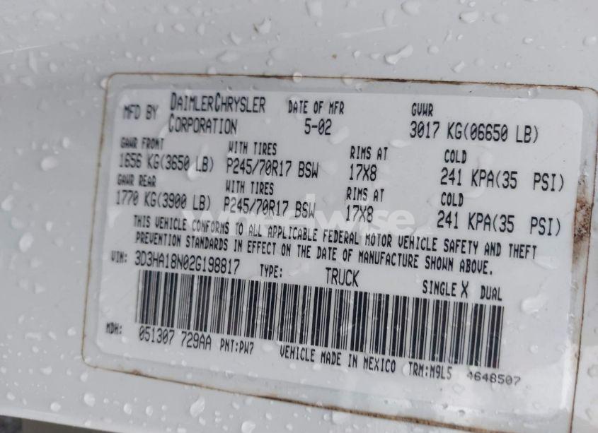 Photo 9 of 2002 Dodge Ram 1500 ST (VIN 3D3HA18N02G198817)