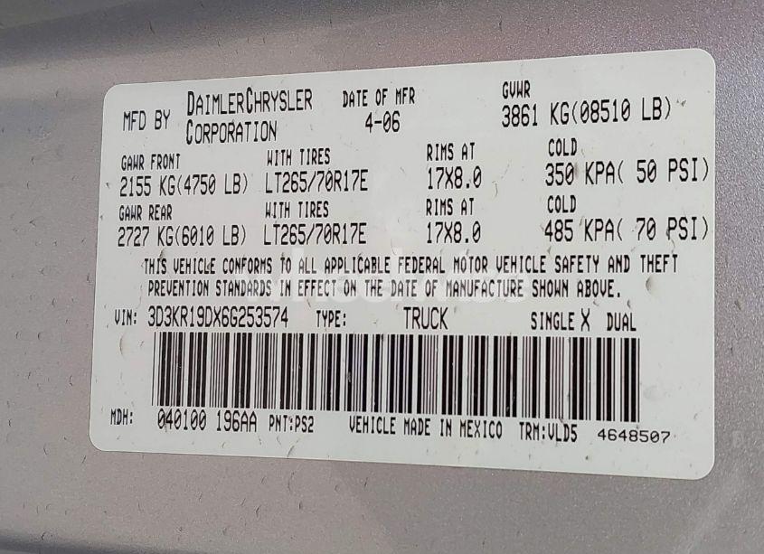 Photo 9 of 2006 Dodge Ram 1500 LARAMIE (VIN 3D3KR19DX6G253574)