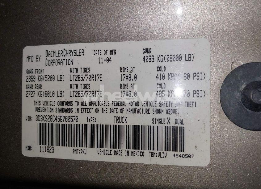 Photo 9 of 2005 Dodge Ram 2500 SLT/LARAMIE (VIN 3D3KS28C45G760570)