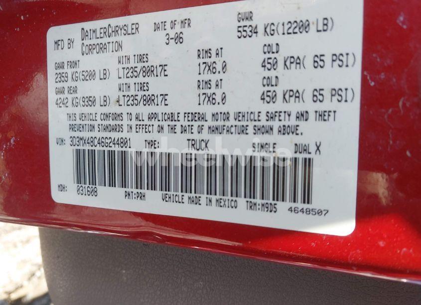 Photo 8 of 2006 Dodge Ram 3500 SLT/SPORT (VIN 3D3MX48C46G244801)