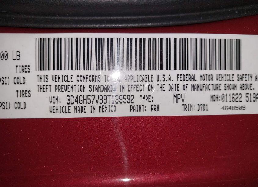 Photo 9 of 2009 Dodge Journey SXT (VIN 3D4GH57V89T139592)