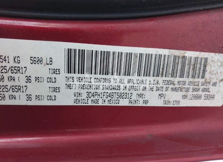 Photo 9 of 2011 Dodge Journey MAINSTREET (VIN 3D4PH1FG4BT502312)