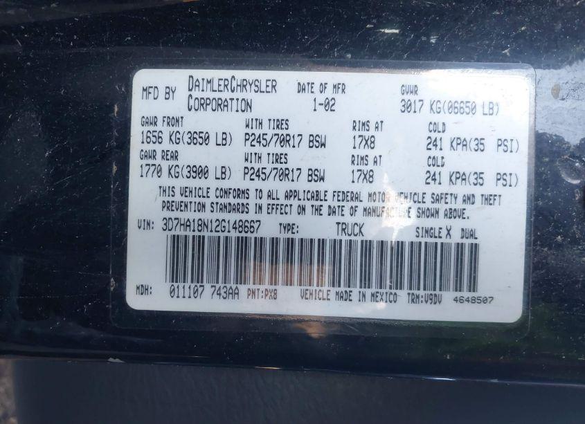 Photo 9 of 2002 Dodge Ram 1500 (VIN 3D7HA18N12G148667)
