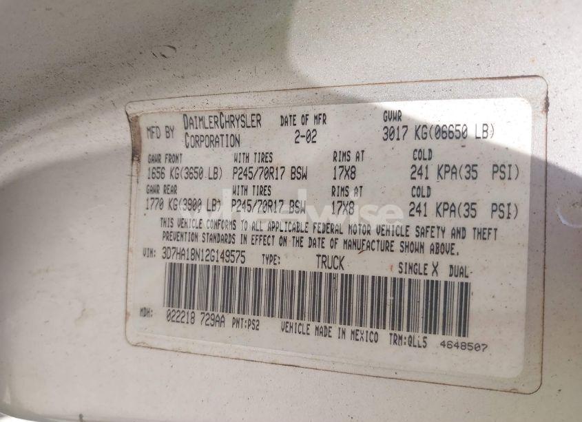 Photo 9 of 2002 Dodge Ram 1500 ST (VIN 3D7HA18N12G149575)