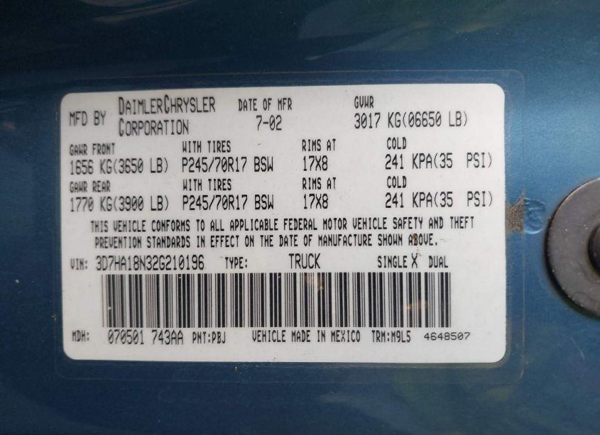 Photo 9 of 2002 Dodge Ram 1500 ST (VIN 3D7HA18N32G210196)