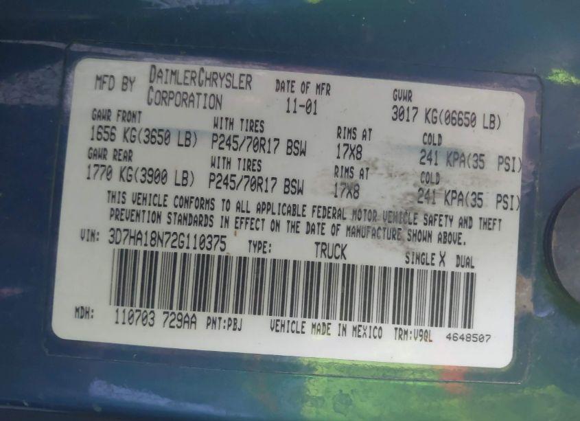 Photo 9 of 2002 Dodge Ram 1500 ST (VIN 3D7HA18N72G110375)