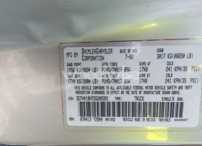 Photo 9 of 2002 Dodge Ram 1500 SLT (VIN 3D7HA18N72G209391)