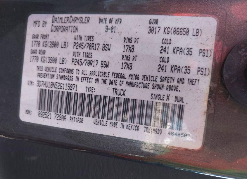 Photo 9 of 2002 Dodge Ram 1500 ST (VIN 3D7HU18N52G115971)