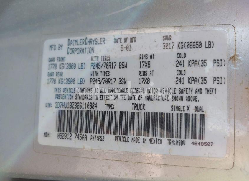 Photo 9 of 2002 Dodge Ram 1500 ST (VIN 3D7HU18Z32G110884)