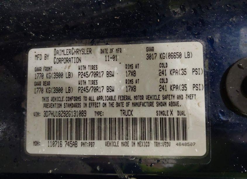 Photo 9 of 2002 Dodge Ram 1500 ST (VIN 3D7HU18Z92G131089)