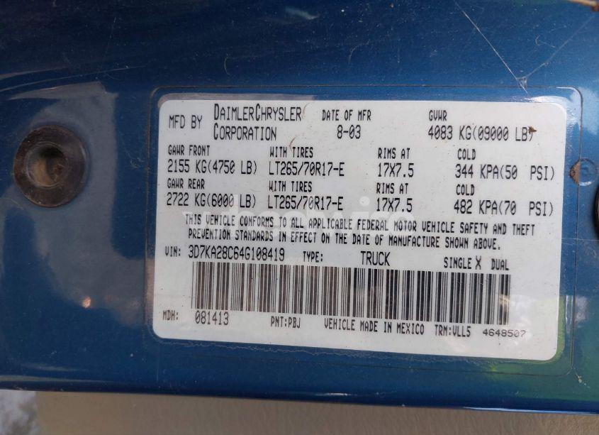 Photo 9 of 2004 Dodge Ram 2500 SLT/LARAMIE (VIN 3D7KA28C64G108419)