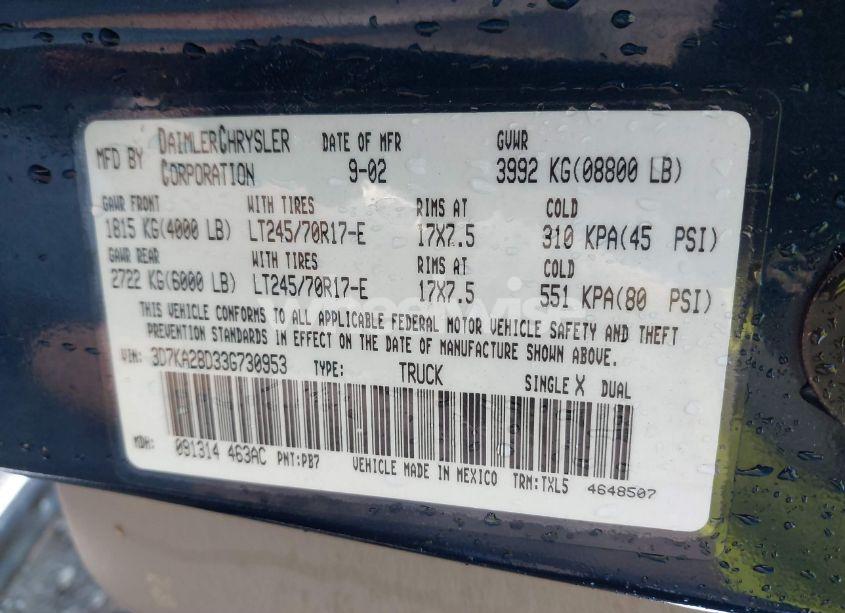 Photo 9 of 2003 Dodge Ram 2500 SLT/LARAMIE/ST (VIN 3D7KA28D33G730953)