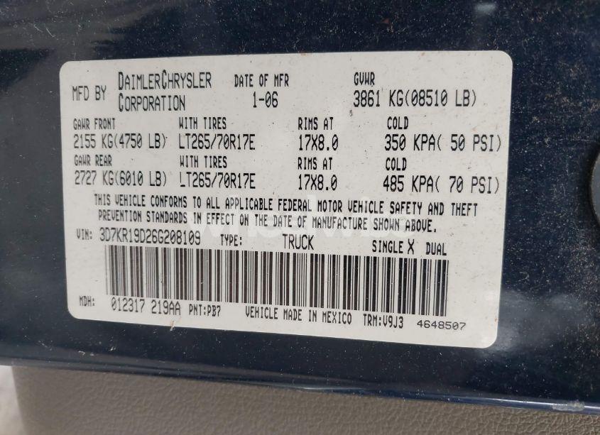 Photo 9 of 2006 Dodge Ram 1500 SLT (VIN 3D7KR19D26G208109)