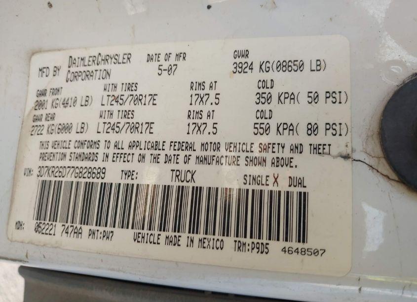 Photo 9 of 2007 Dodge Ram 2500 ST (VIN 3D7KR26D77G828689)