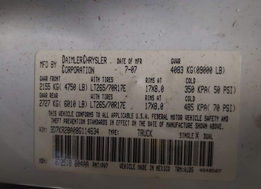 Photo 9 of 2008 Dodge Ram 2500 SLT (VIN 3D7KR28A08G114634)